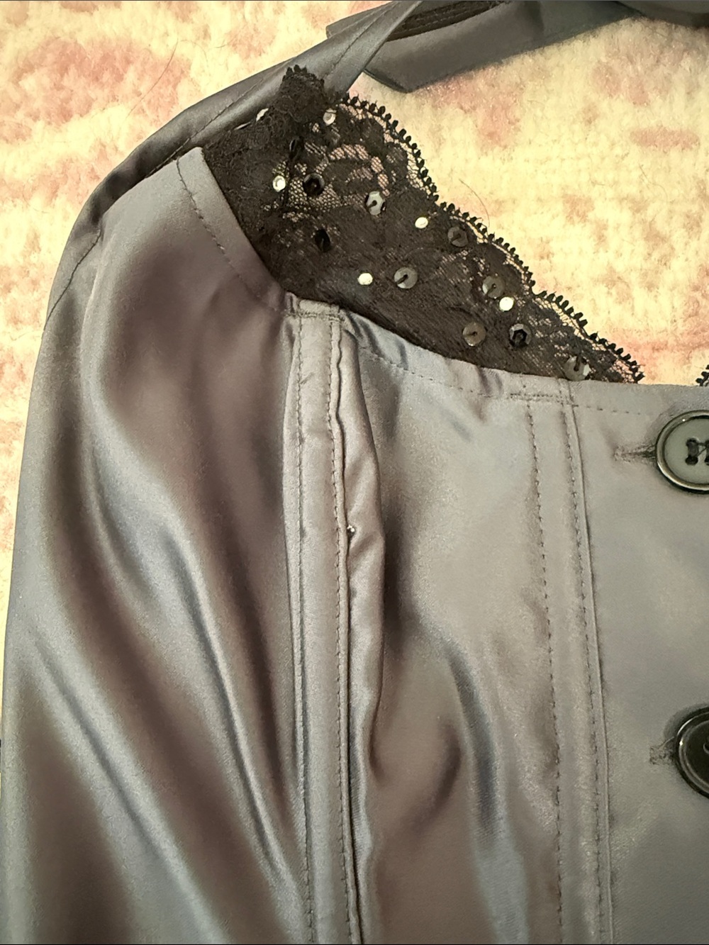 Frederick's of Hollywood Charcoal Satin Corset Top with Lace-Up Front - Picture 4 of 4